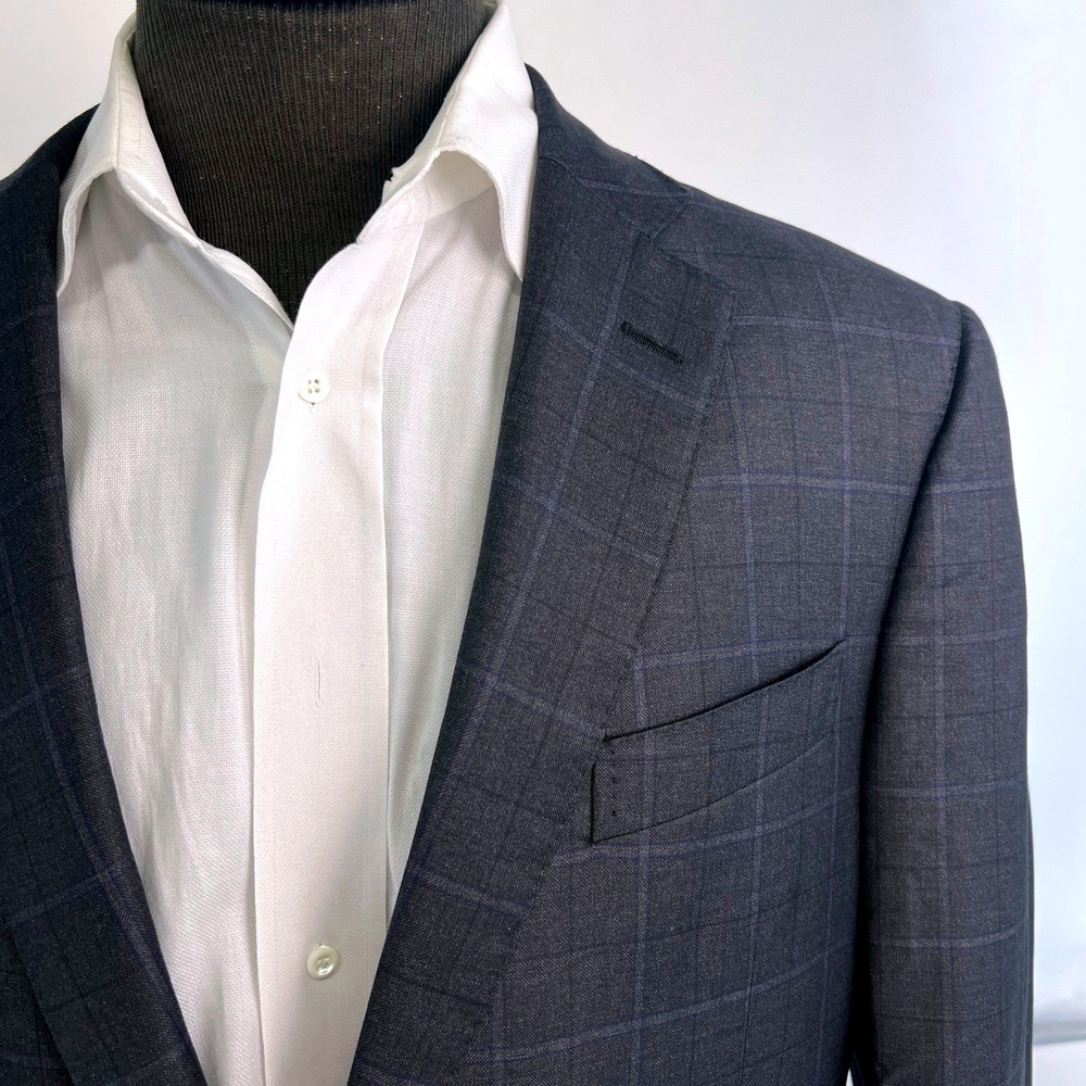 Trussini Linea Nuova Mens Charcoal Windowpane Super 130s Wool Blazer Jacket 44 L